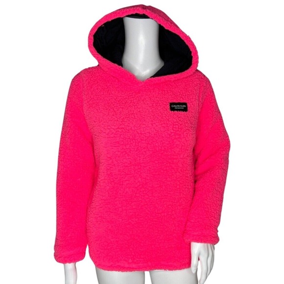 Calvin Klein Shirt Girls Large Highlighter Pink Fleece Sweatshirt Highly Visible - Picture 1 of 8